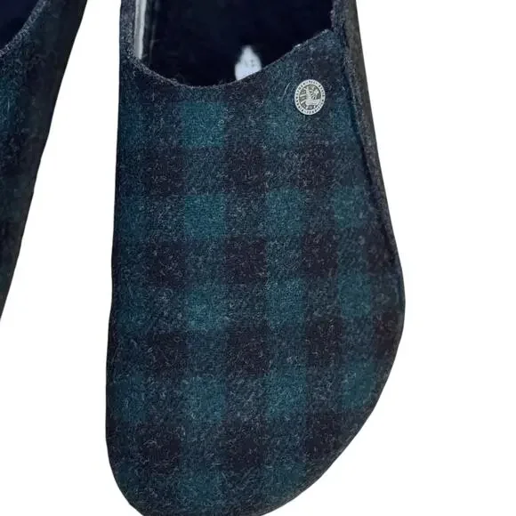 Birkenstock Zermatt Black Shearling Wool Felt Plaid Green - Picture 9 of 11